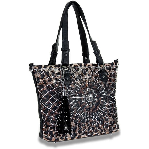 Leopard Rhinestone Covered Tote Handbag & Matching Wallet Set - Picture 3 of 13